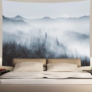 Realistic Foggy Forest Tree Peaceful Wilderness Landscape Dorm Art Wall Tapestry